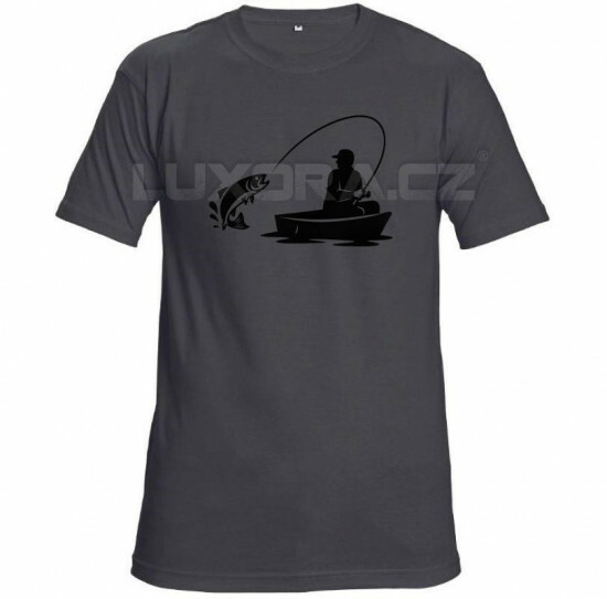 Tričko tm. šedé rybaření velké černé - TRČ/0018/tmz20/hl
