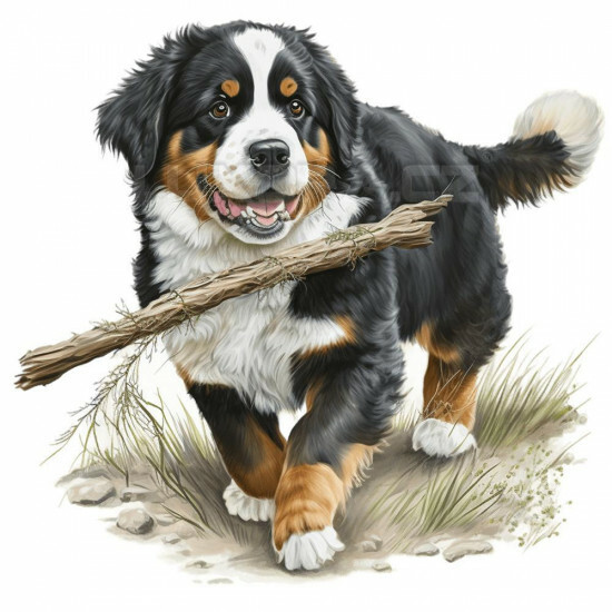 Nažehlovačka Bernský salašnický pes a klacek - NAŽ155/hl