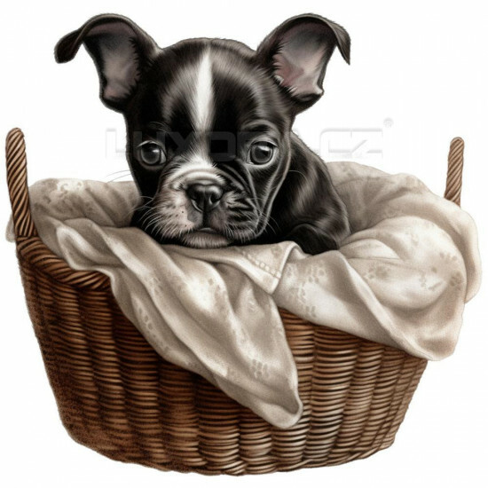 Nažehlovačka Bostonský teriér štěně v košíku - NAŽ171/hl
