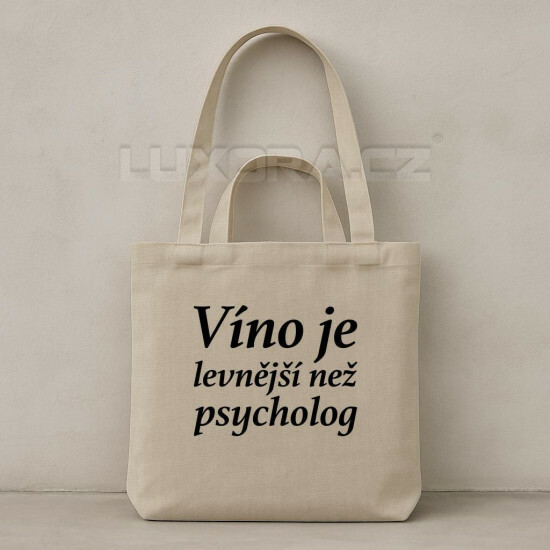 Taška béžová Víno je levnější než psycholog - TAS2532/hl