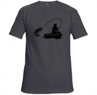 Tričko tm. šedé rybaření velké černé